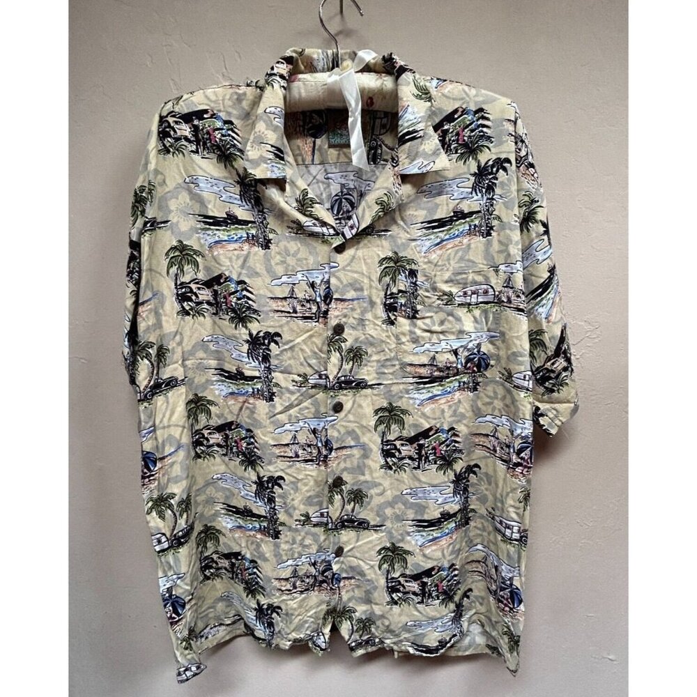 Pineapple Connection Mens Hawaiian Palm Trees Shirt Large Button Up Short Sleeve